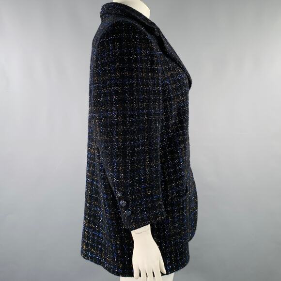 CHANEL Size 18 Black Navy Cotton Blend Shiny 3/4 Sleeves Coat - Picture 3 of 9